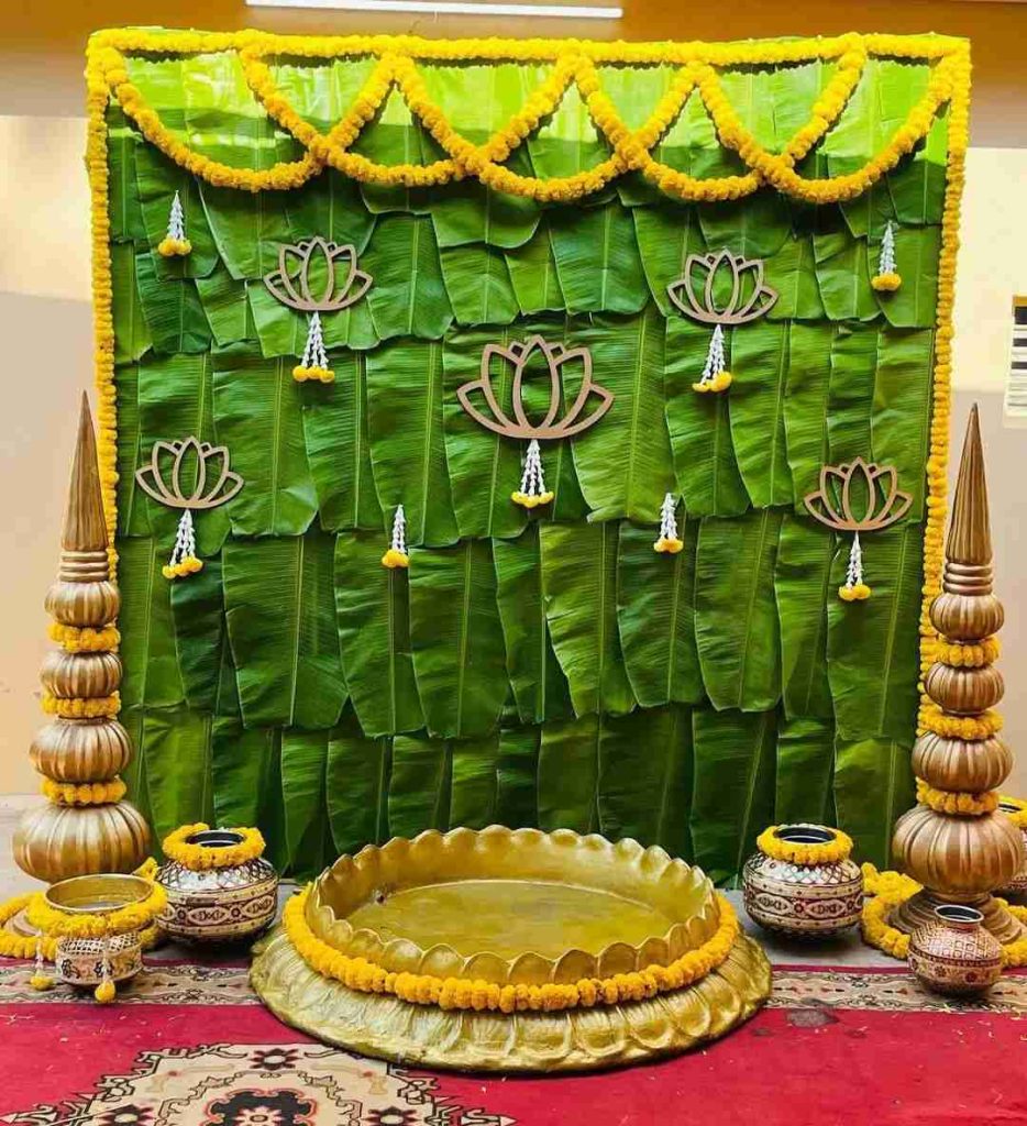 India Pooja Traditional Photography Backdrop Banana Leaf Green Chatiya  Ganesh Background Mari Puja Ganpati Wedding Tapest | Lazada