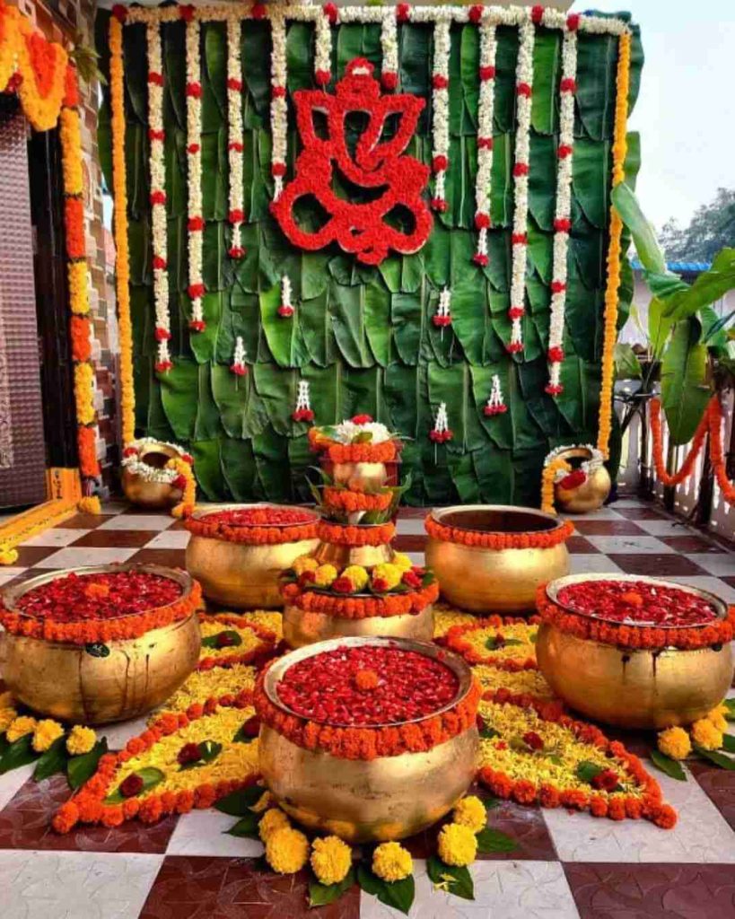 haldi leaf arrangement decoration