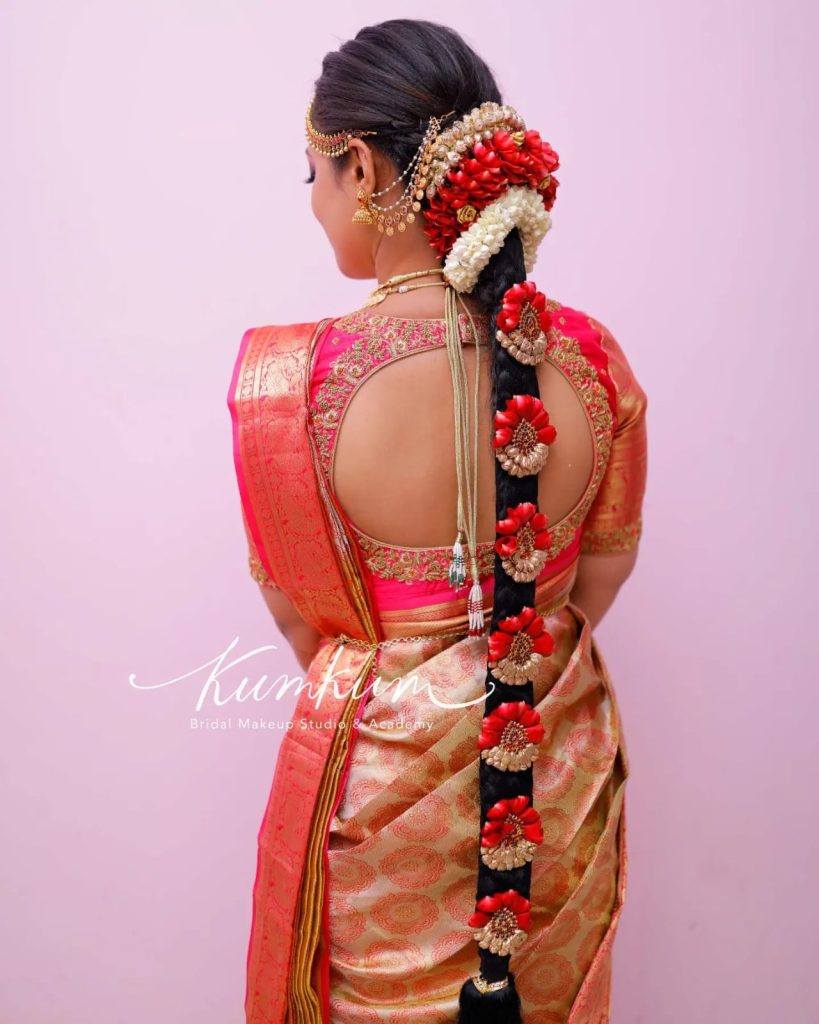 pink flower wedding hairstyle 