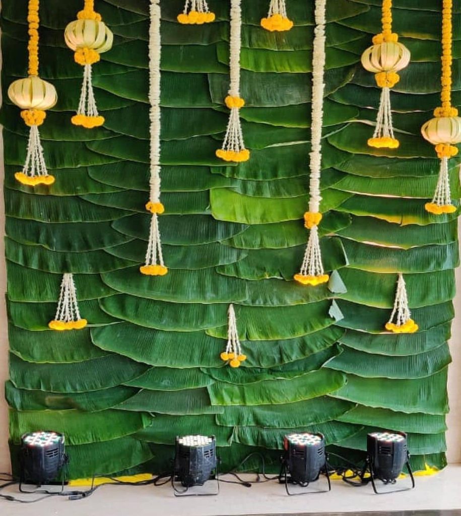 banana leaf with flower decoration