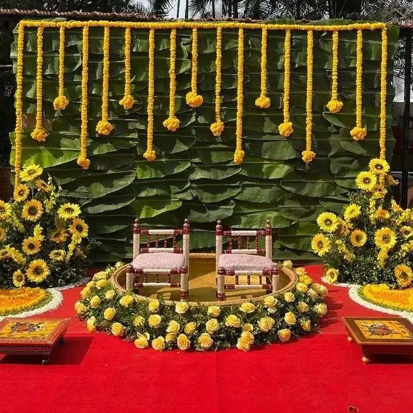 Colorful and natural leaf decoration for haldi