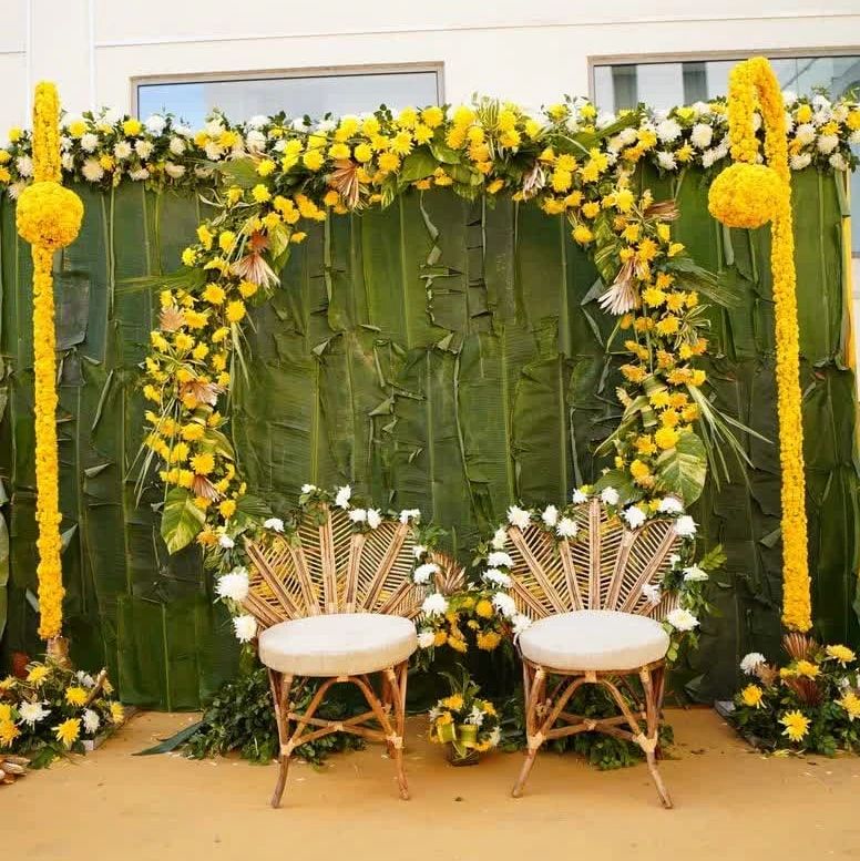 green and yellow banana leaf decoration 