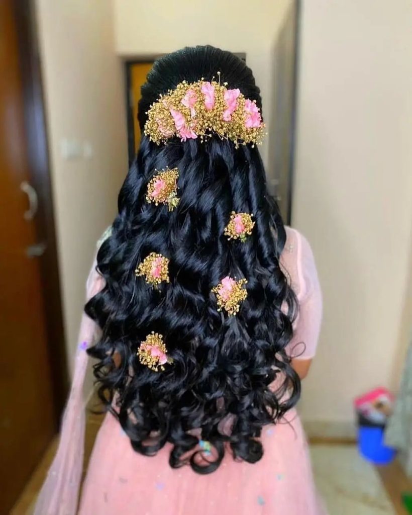 pink rose floral hairstyle