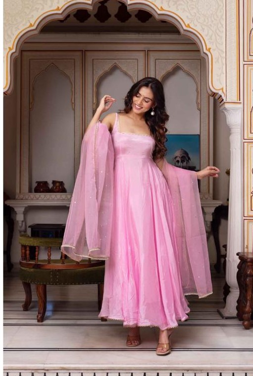 Affordable pastel pink Anarkali dress for Indian wedding guest